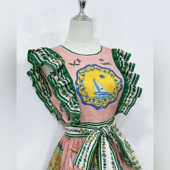 ALEMAIS PORCELAIN FRILL MIDI DRESS - Picture 6 of 12